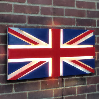 UK 3D Flag with sound-sensitive LED effects - Wooden Handmade British Union Jack, Great Gift Idea