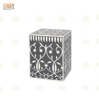 Bone Inlay Square Stool Bel Black