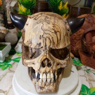 Hand-made skull with horns made of tamarind wood