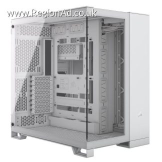 Corsair 6500X Dual Chamber Gaming Case w/ Glass Side & Front, ATX, Mesh Panels, USB-C, Asus BTF Compatible, White
