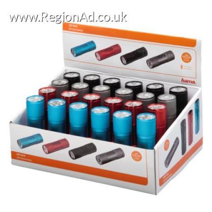 Hama FL-60 LED Torch x24 Multipack, 25 Lumen, Hand Strap, Various Colours, Display Case