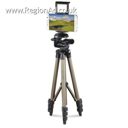 Hama Phone/Tablet Tripod, 3D Tilt Head, 106cm Max Height, 6.4mm Thread & Phone/Tablet Holder, Quick-Change Plate, Spirit Level, Bag