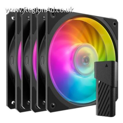 Cooler Master Mobius 120P ARGB PWM 12cm Case Fans (3-Pack), Ring Blade Design, 0-2400 RPM, Loop Dynamic Bearing, Black, ARGB Controller Included