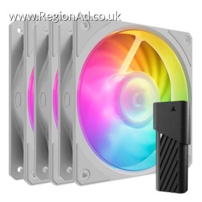 Cooler Master Mobius 120P ARGB PWM 12cm Case Fans (3-Pack), Ring Blade Design, 0-2400 RPM, Loop Dynamic Bearing, White, ARGB Controller Included