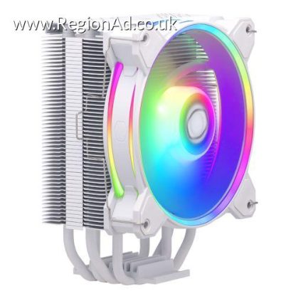 Cooler Master Hyper 212 Halo ARGB Heatsink & Fan, Intel/AMD, 4 Heat Pipes, Rifle Bearing Fan, Compact 154mm Height, White