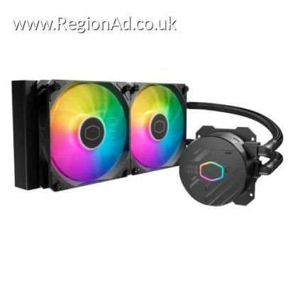 Cooler Master MasterLiquid 240L Core ARGB 240mm Liquid CPU Cooler, 2x ARGB PWM Fans, RGB Pump Head, Black