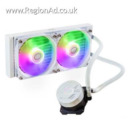 Cooler Master MasterLiquid 240L Core ARGB 240mm Liquid CPU Cooler, 2x ARGB PWM Fans, RGB Pump Head, White