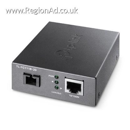 TP-LINK (TL-FC111B-20) 10/100 Mbps WDM Media Converter, up to 20km, 802.3u 10/100Base-TX, 100Base-FX, Single-Mode, Half-Duplex/Full-Duplex