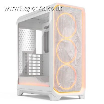 Fractal Design Meshify 3 Ambience Pro RGB (White TG Clear) Gaming Case w/ Clear Window, E-ATX, Mesh Front, 3x RGB Fans, Adjust Pro Hub, USB-C 20Gbps