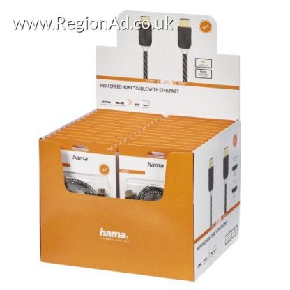 Hama High Speed HDMI Cable x24 Multipack, Ultra-HD 4K, Ethernet, Gold-Plated, Fabric, 1.5 Metre, Black, Display Case