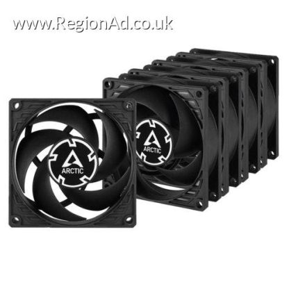 Arctic P8 8cm Pressure Optimised PWM PST Case Fan w/ Cable Splitter (5 Pack), Black, Fluid Dynamic, 200-3000 RPM, Value Pack