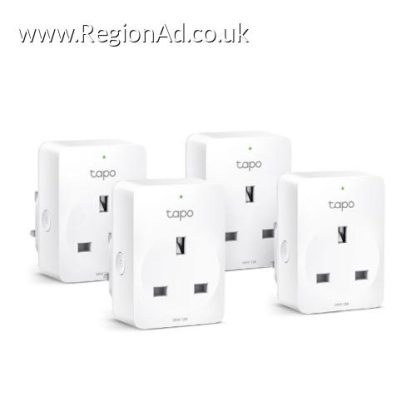 TP-LINK (TAPO P100 4-Pack) Mini Smart Wi-Fi Socket, Remote Access, Scheduling, Away Mode, Voice Control