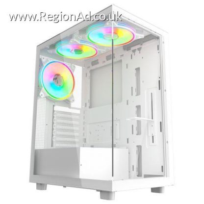 Vida Vetro White ARGB Gaming Case w/ Glass Front & Side, ATX, 3x ARGB PWM Fans, 6-Port ARGB Fan Hub & Remote Control