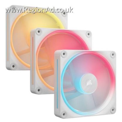 Corsair iCUE LINK LX120-R 12cm PWM Reverse Blade RGB Case Fans (3-Pack), 18 RGB LEDs, Magnetic Dome Bearing, 2400 RPM, iCUE LINK Hub Included, White
