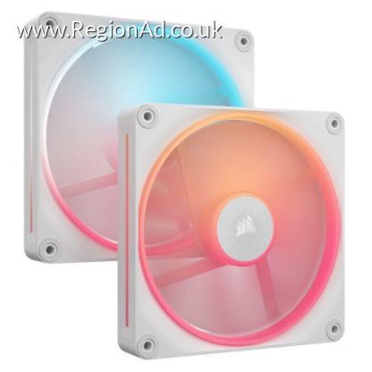 Corsair iCUE LINK LX140-R 14cm PWM Reverse Blade RGB Case Fans (2-Pack), 18 RGB LEDs, Magnetic Dome Bearing, 2000 RPM, iCUE LINK Hub Included, White