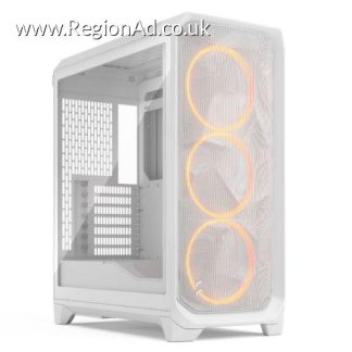 Fractal Design Meshify 3 (White RGB TG Clear) Gaming Case w/ Clear Window, E-ATX, Mesh Front, 3x RGB Fans, USB-C 20Gbps