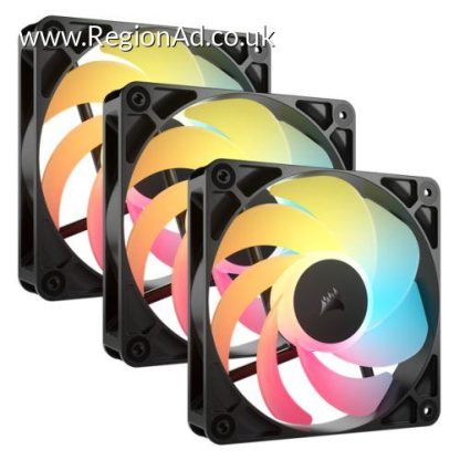 Corsair RS120-R ARGB 12cm PWM Reverse Blade RGB Case Fans (3-Pack), 8 RGB LEDs, Daisy-Chain, Magnetic Dome Bearing, 2100 RPM, Black
