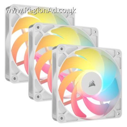 Corsair RS120-R ARGB 12cm PWM Reverse Blade RGB Case Fans (3-Pack), 8 RGB LEDs, Daisy-Chain, Magnetic Dome Bearing, 2100 RPM, White