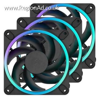 Fractal Design Momentum 12 ARGB 12cm PWM Case Fans (3-Pack), 16 LEDs, FDB Bearing, 350-2200 RPM, 8-pin Connector, Black